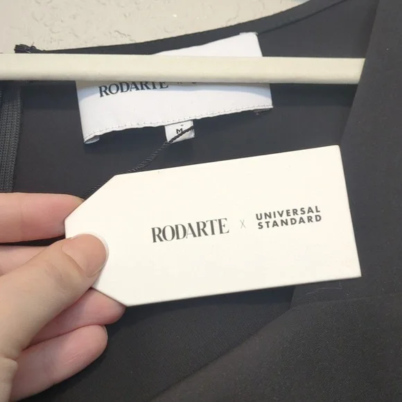 Rodarte x Universal Standard short ruched sleeve black midi sheath dress - Picture 8 of 13